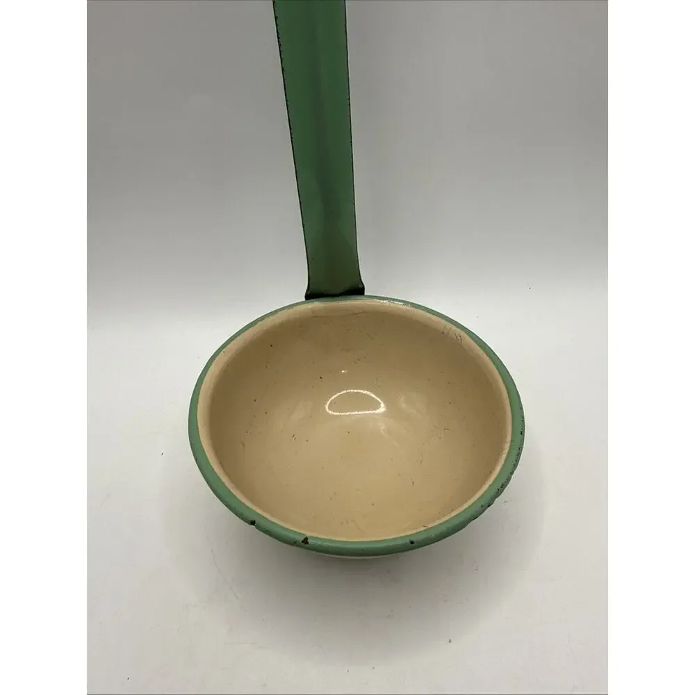Vintage Enamelware Ladle Dipper Scoop Rustic Farmhousee Kitchen Utensil 14”